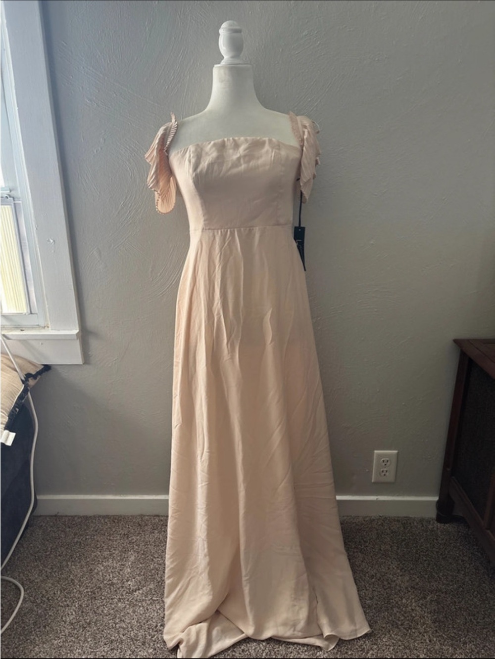 Lulus Elegant Cream Off-Shoulder Maxi Dress with Ruffle Straps